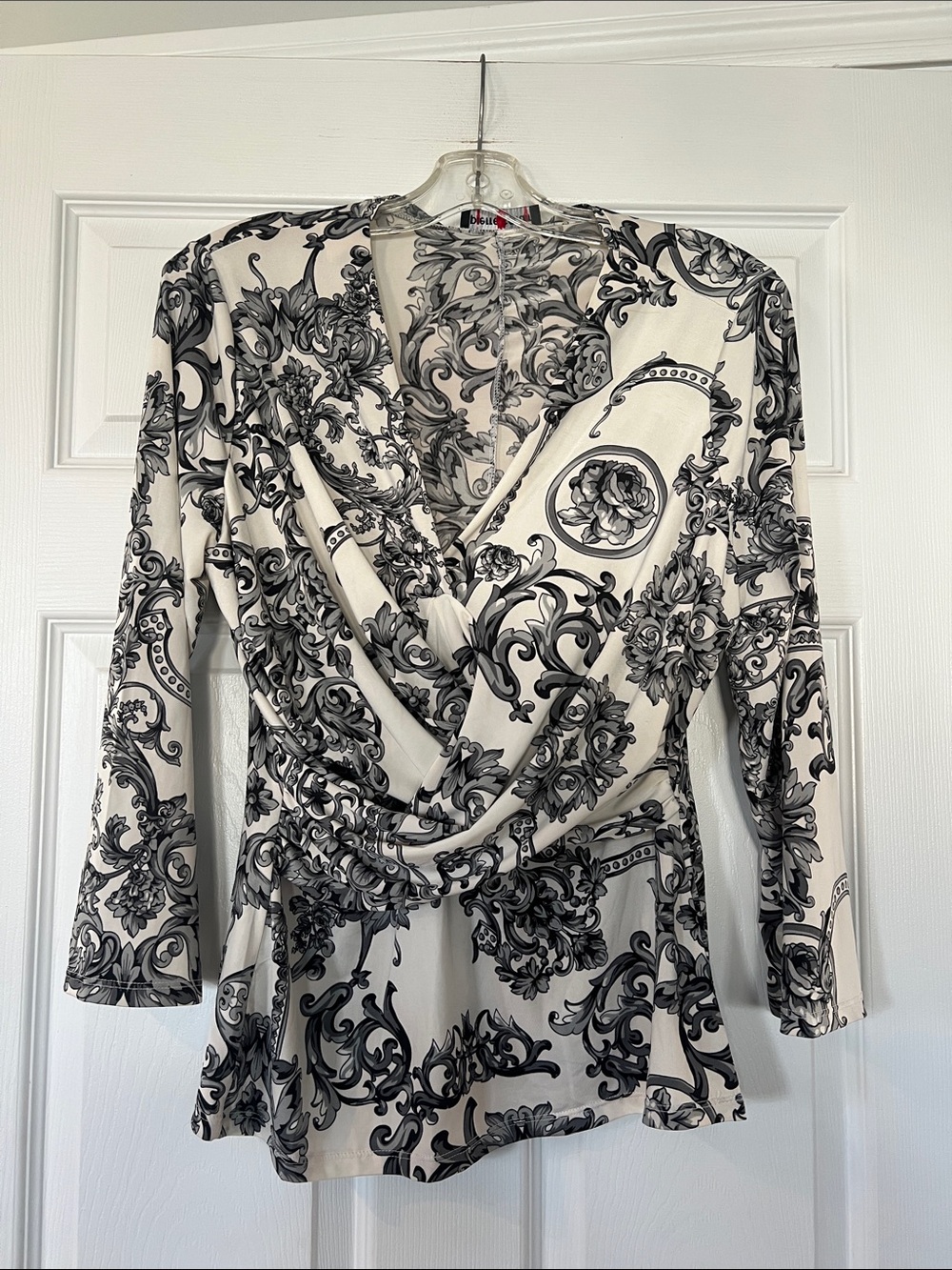 Pierre Cardin Black and White Scroll Print Top